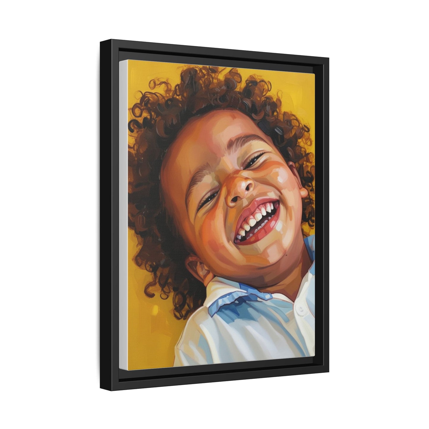 Framed Matte Canvas Print – Joyful Child Portrait, Colorful Nursery Wall Art