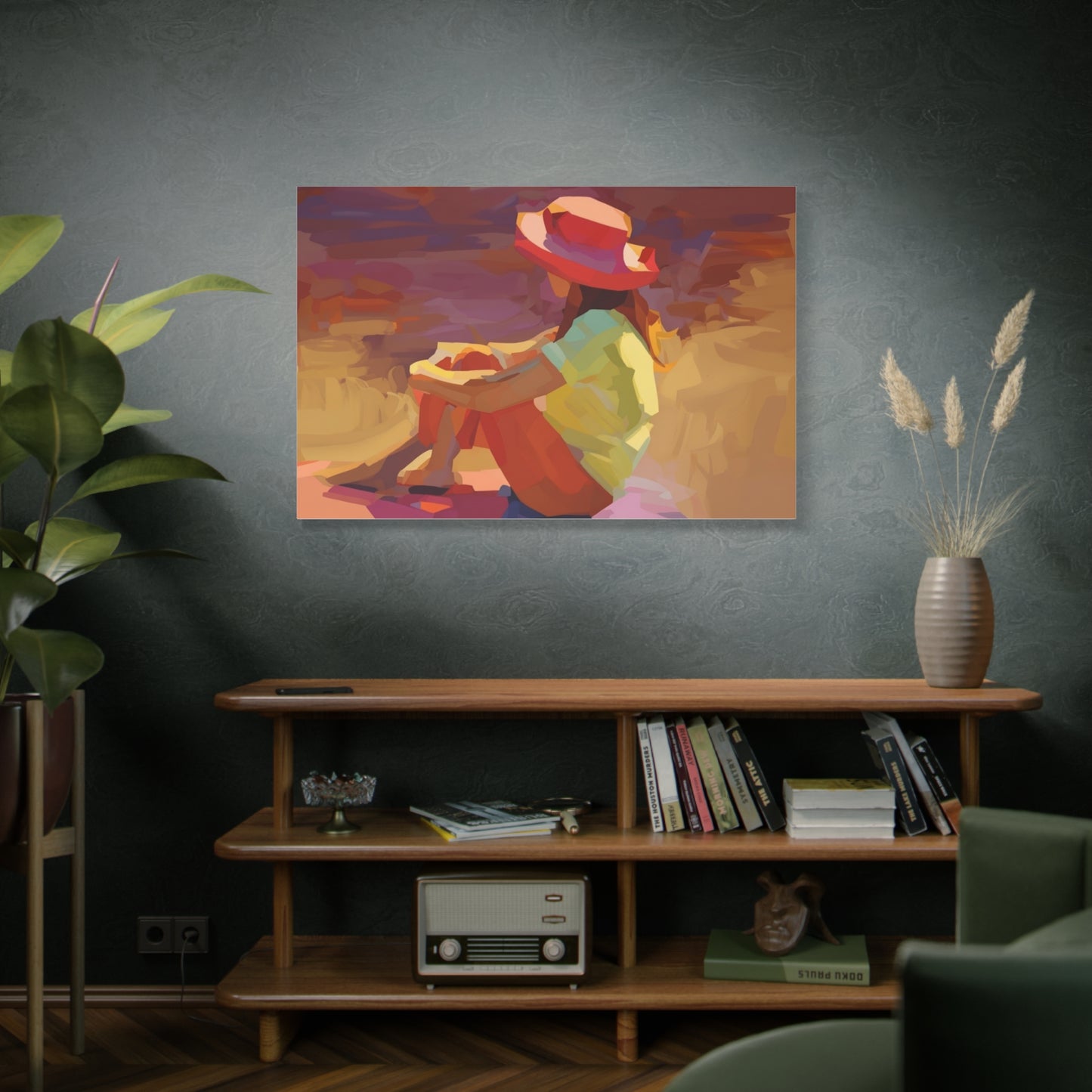 Sunset Daydream Canvas Art — Girl in Hat Matte Stretched Wall Art
