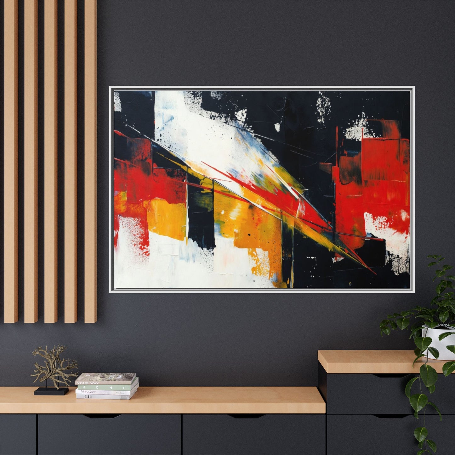 Abstract Red & Black Framed Canvas Print — Modern Geometric Wall Art