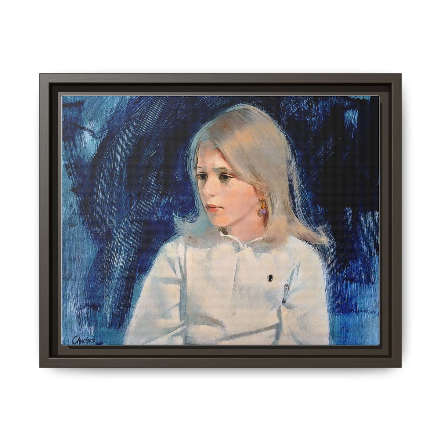 Painting of girl by Unknown Artist Framed Matte Canvas Classic Wall Art
