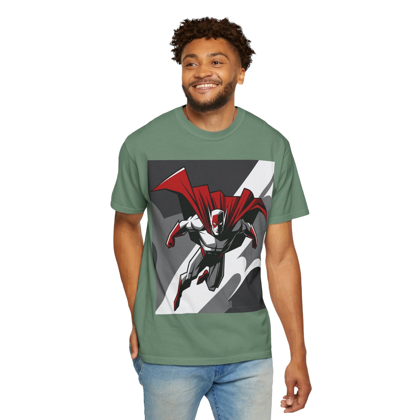 Superhero Action T-Shirt — Red Cape Comic Graphic Tee