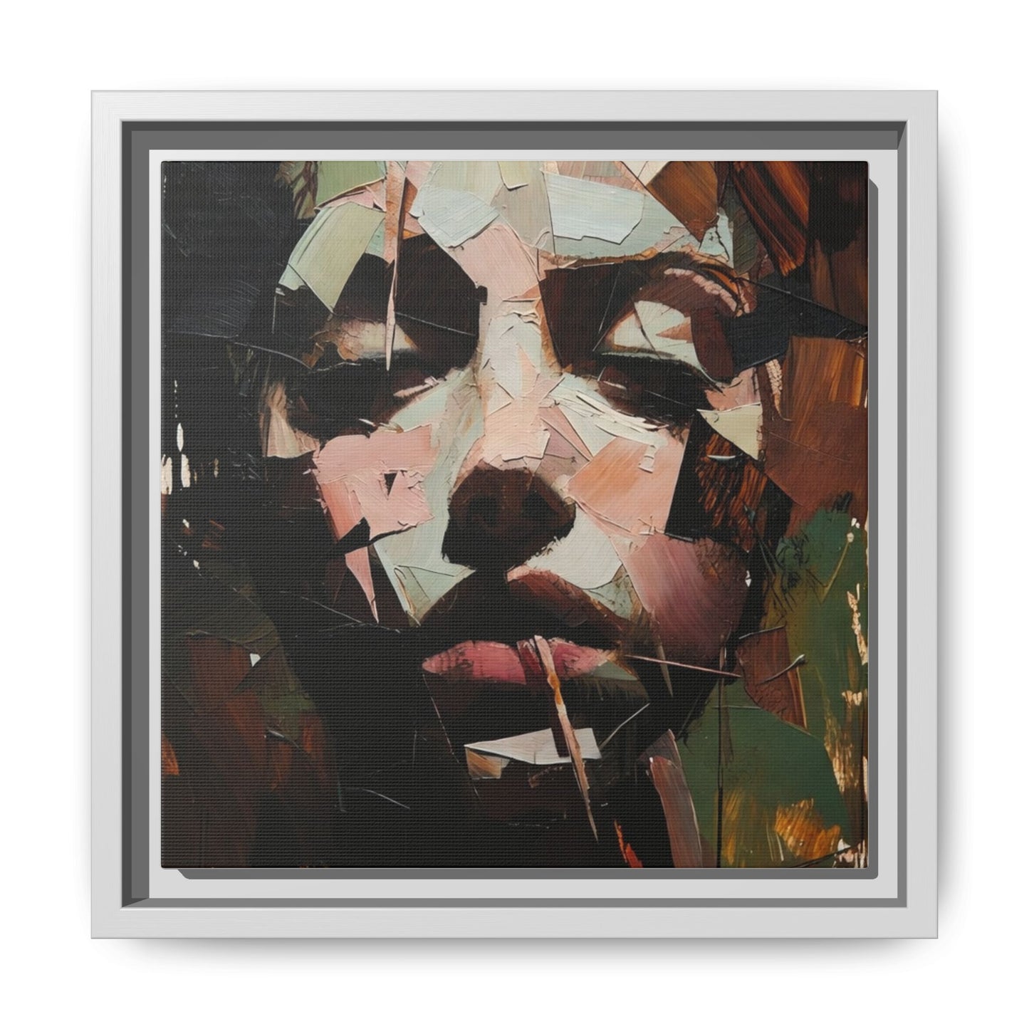 Matte Framed Canvas Art — Abstract Female Portrait, Moody Multicolor