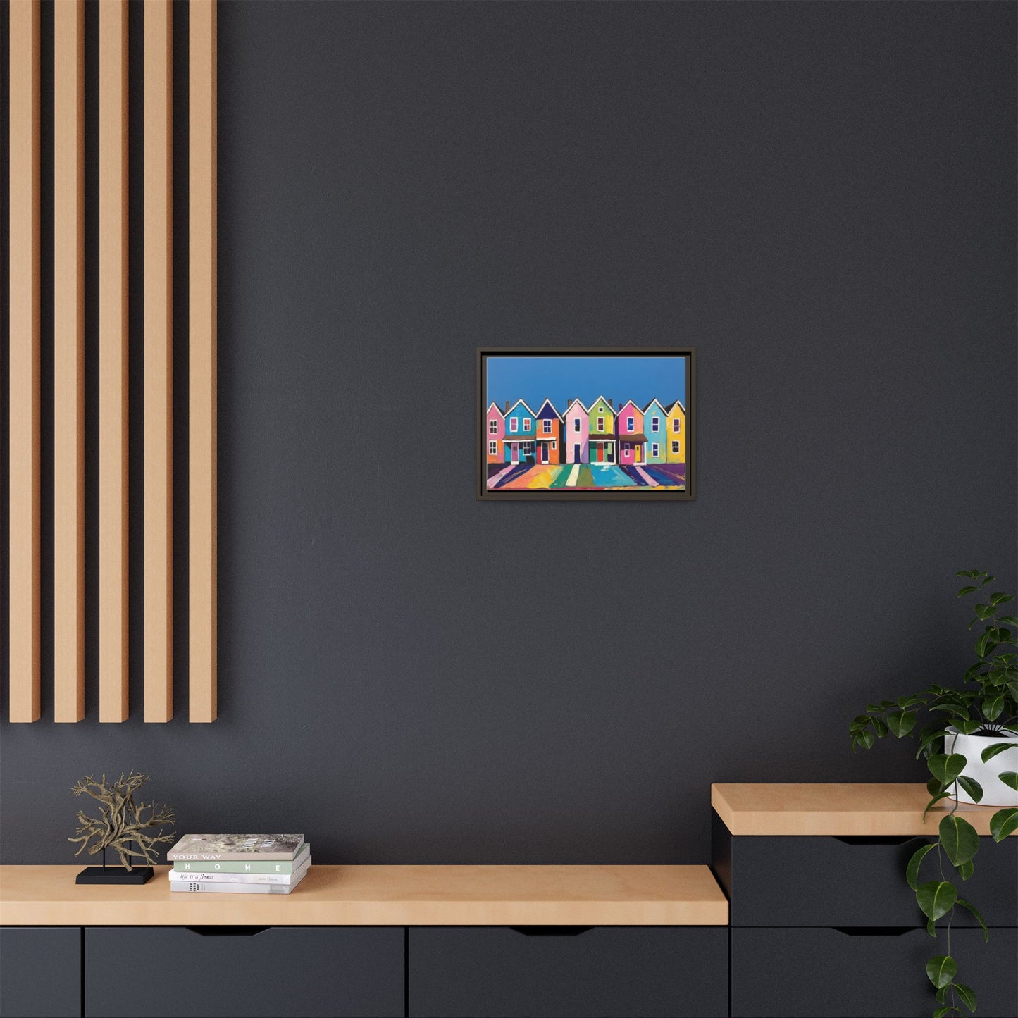 Colorful Beach Houses Matte Canvas Framed Wall Art