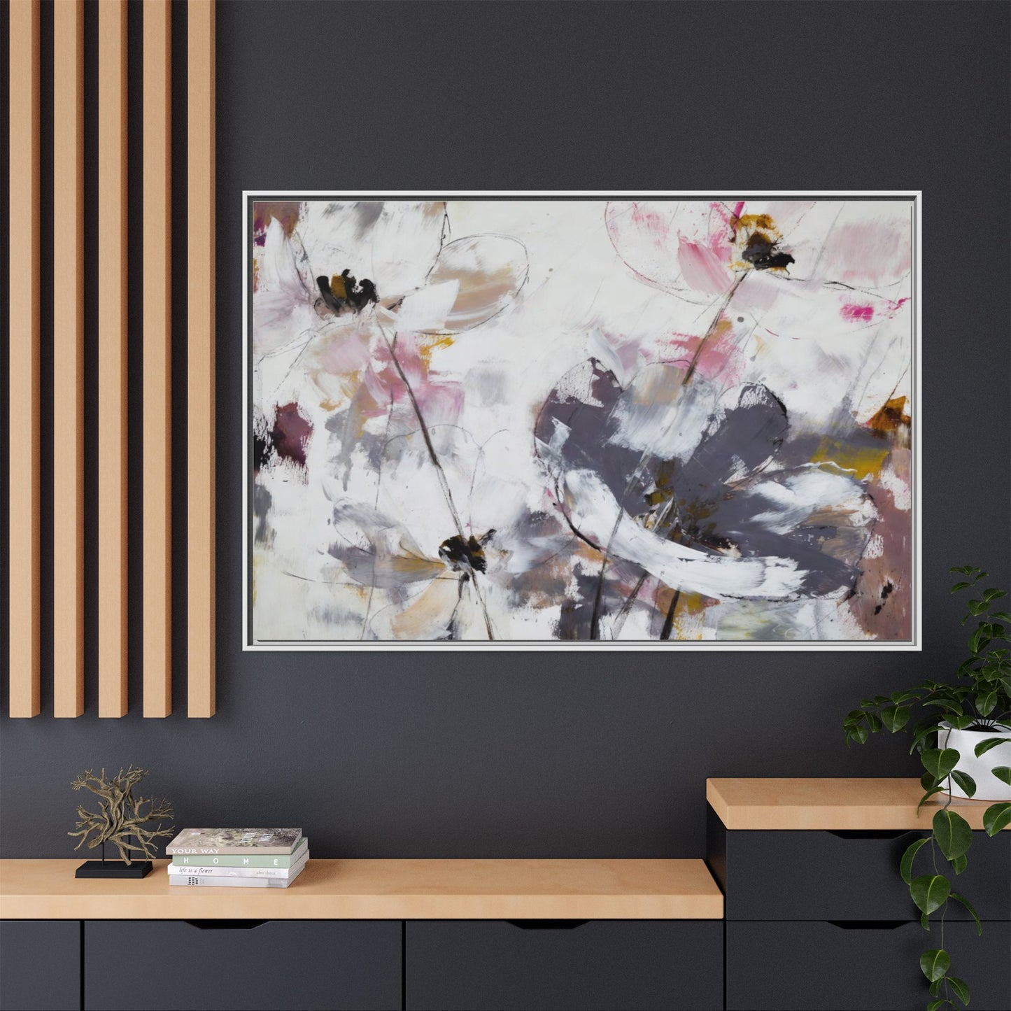 Abstract Floral Matte Canvas Framed Wall Art — Soft Watercolor Blooms