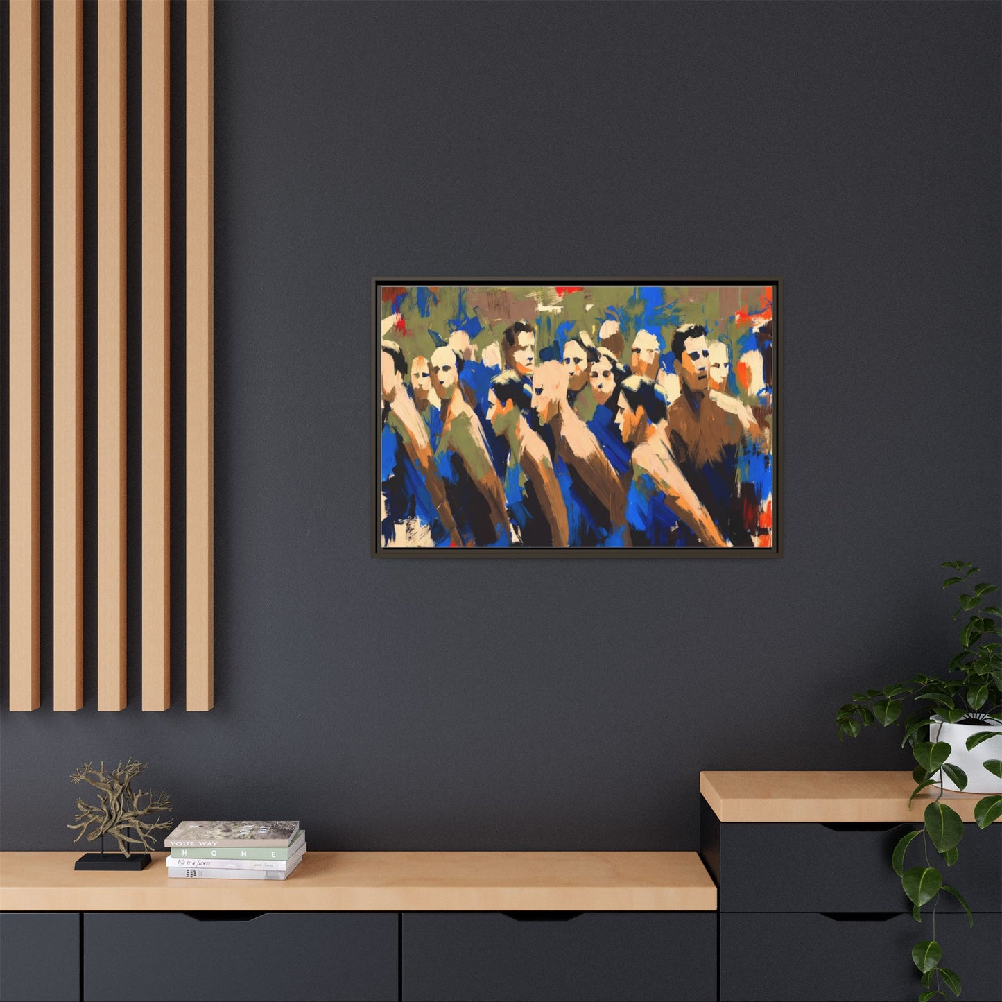 Abstract Crowd Matte Canvas Print — Framed Multi-Color Wall Art