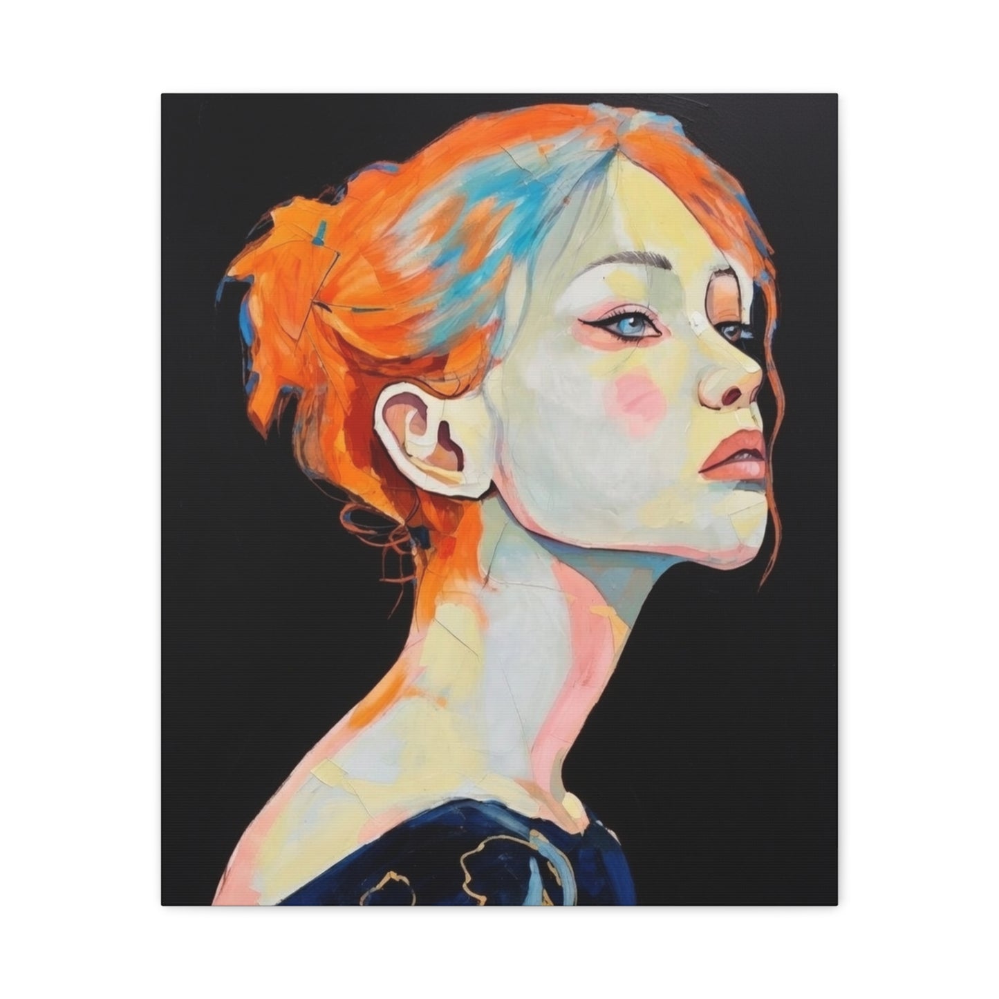 Contemplative Portrait Matte Canvas Wall Art — Colorful Female Profile Painting