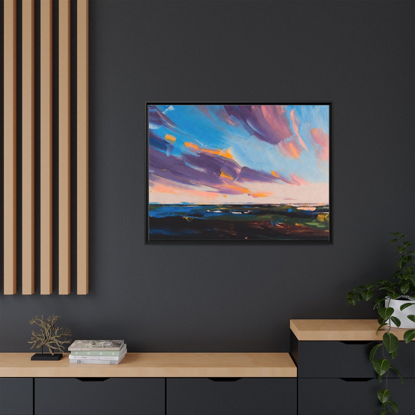 Framed Matte Canvas Abstract Seascape Sunset Art Print