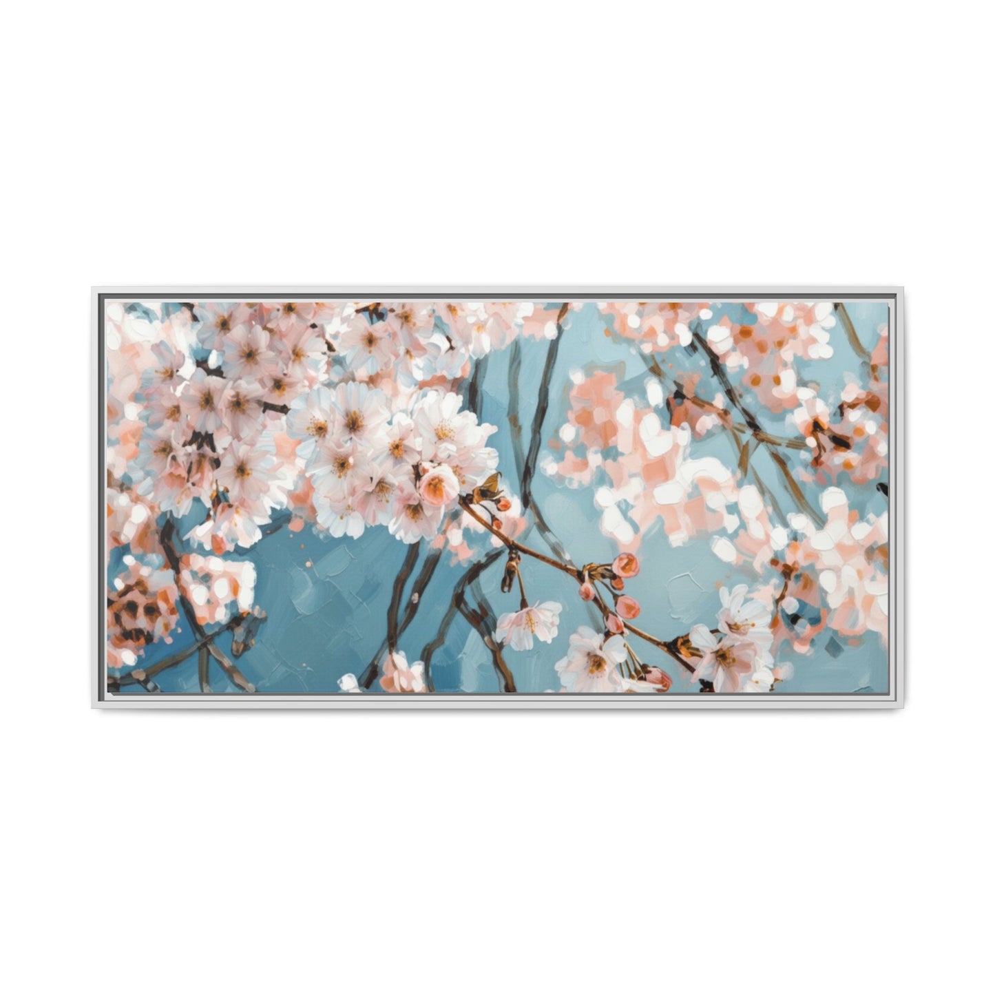 Framed Cherry Blossom Matte Canvas Print — Soft Pink Floral Wall Art