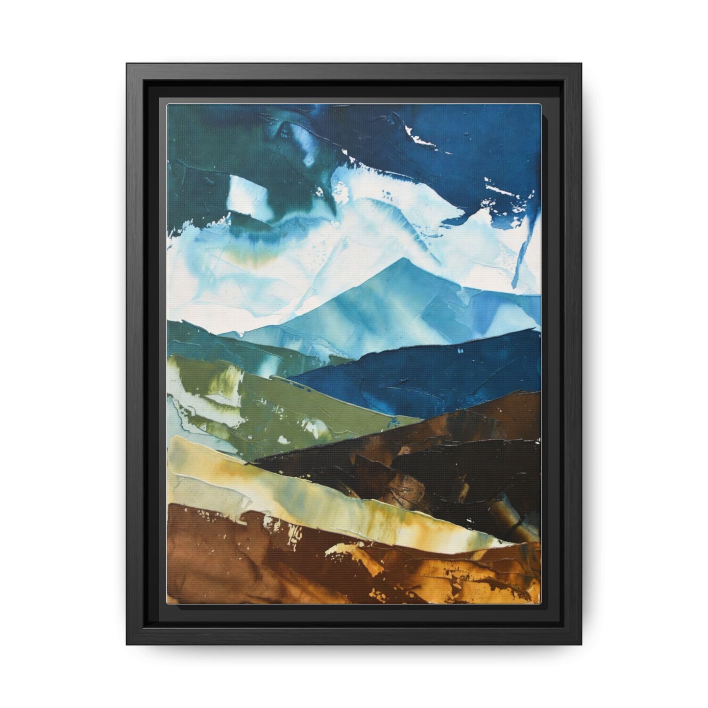Framed Abstract Mountain Canvas Art — Blue & Earthtone Landscape Print