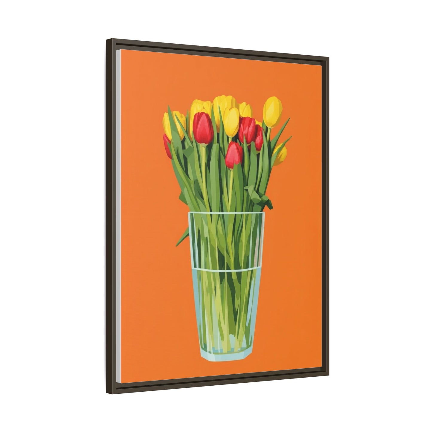 Framed Tulip Canvas Print — Colorful Tulips in Glass Vase