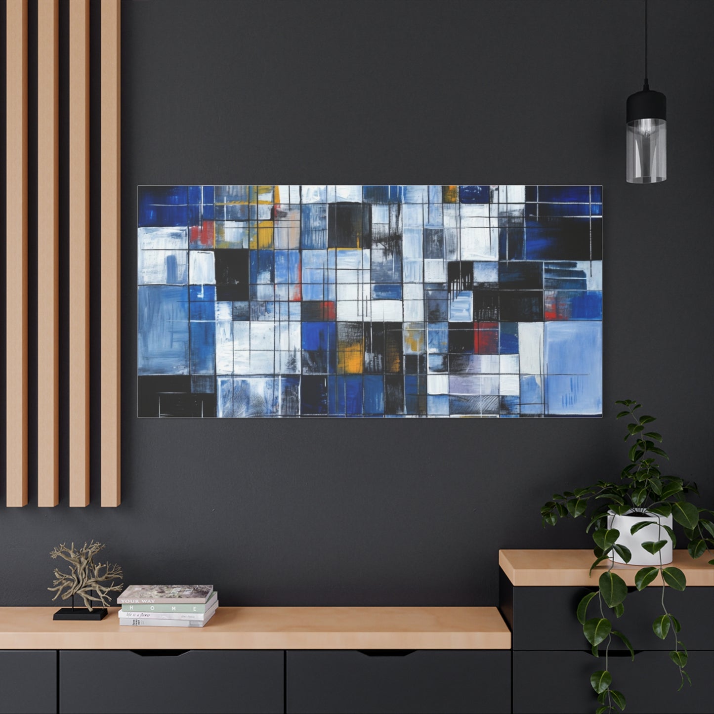 Abstract Blue Grid Matte Stretched Canvas Wall Art (1.25")