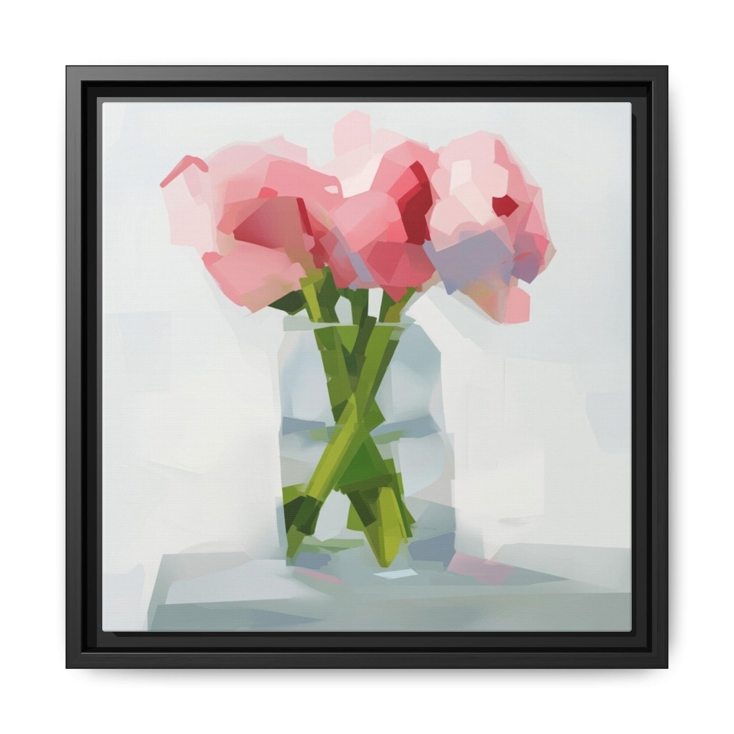Framed Floral Canvas Art — Pink Peonies in Vase (Matte)