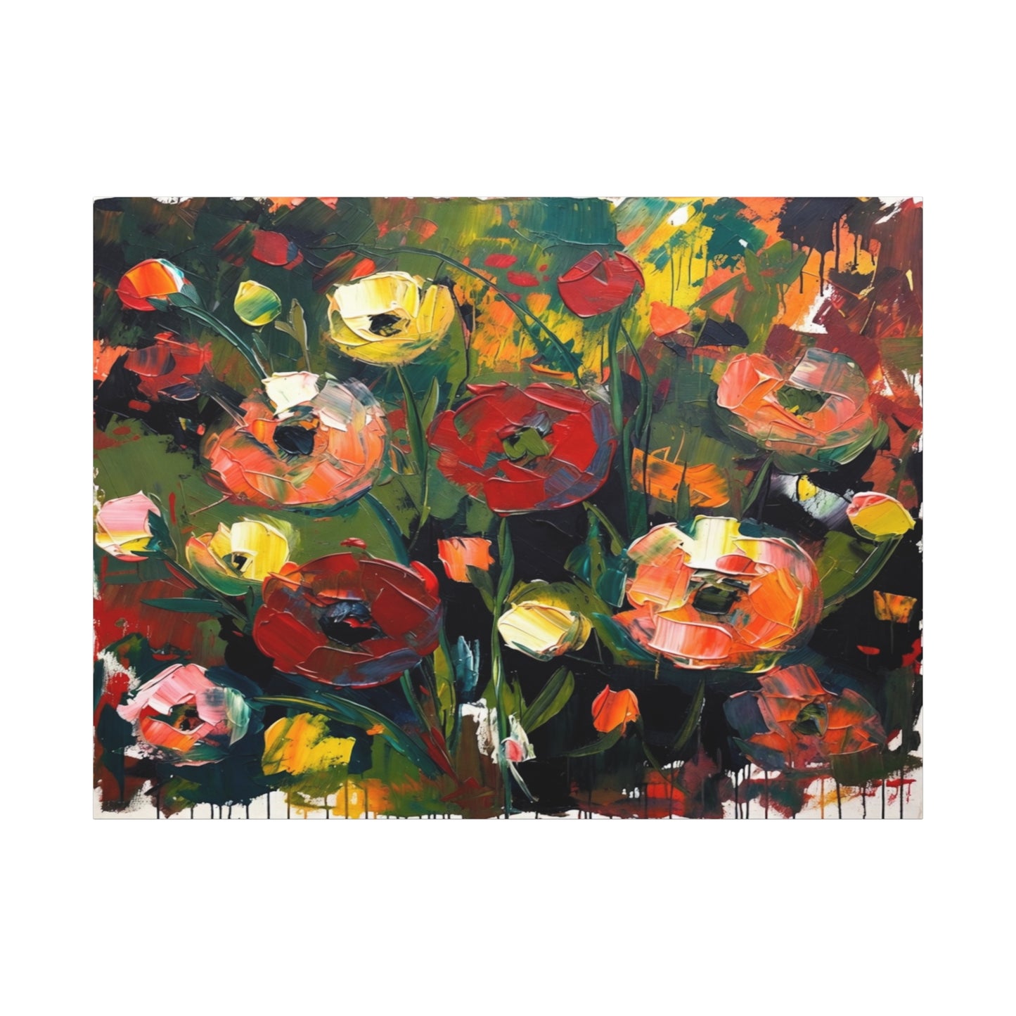 Bold Floral Abstract Canvas Print — Colorful Poppy Wall Art, Matte Stretched 1.25"