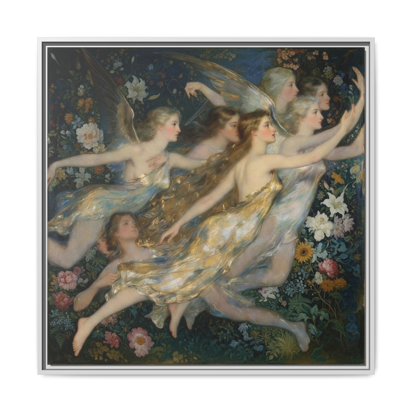 Framed Matte Canvas Wall Art — Vintage Fairies & Floral Painting