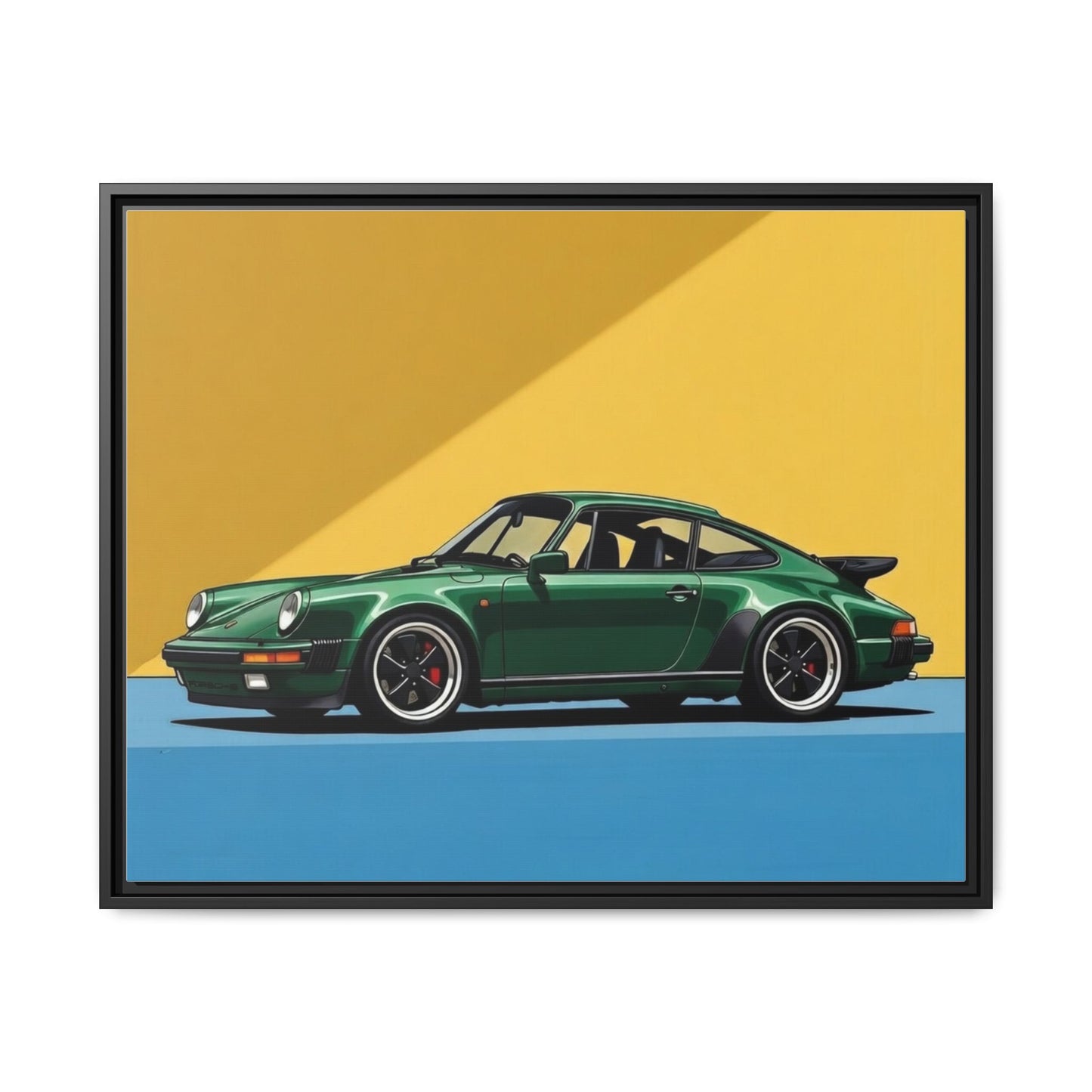 Framed Matte Canvas — Green Sports Car Wall Art
