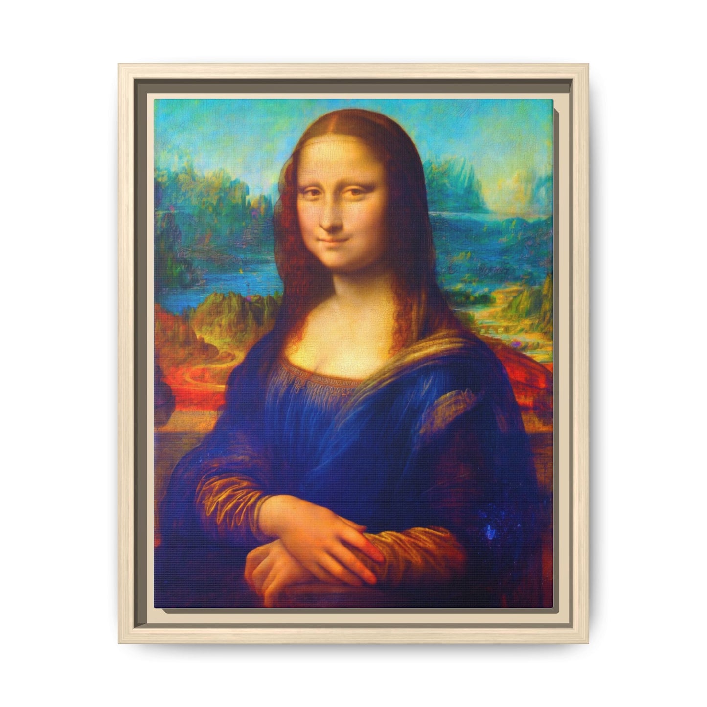 Framed Matte Canvas Print — Colorful Mona Lisa Wall Art