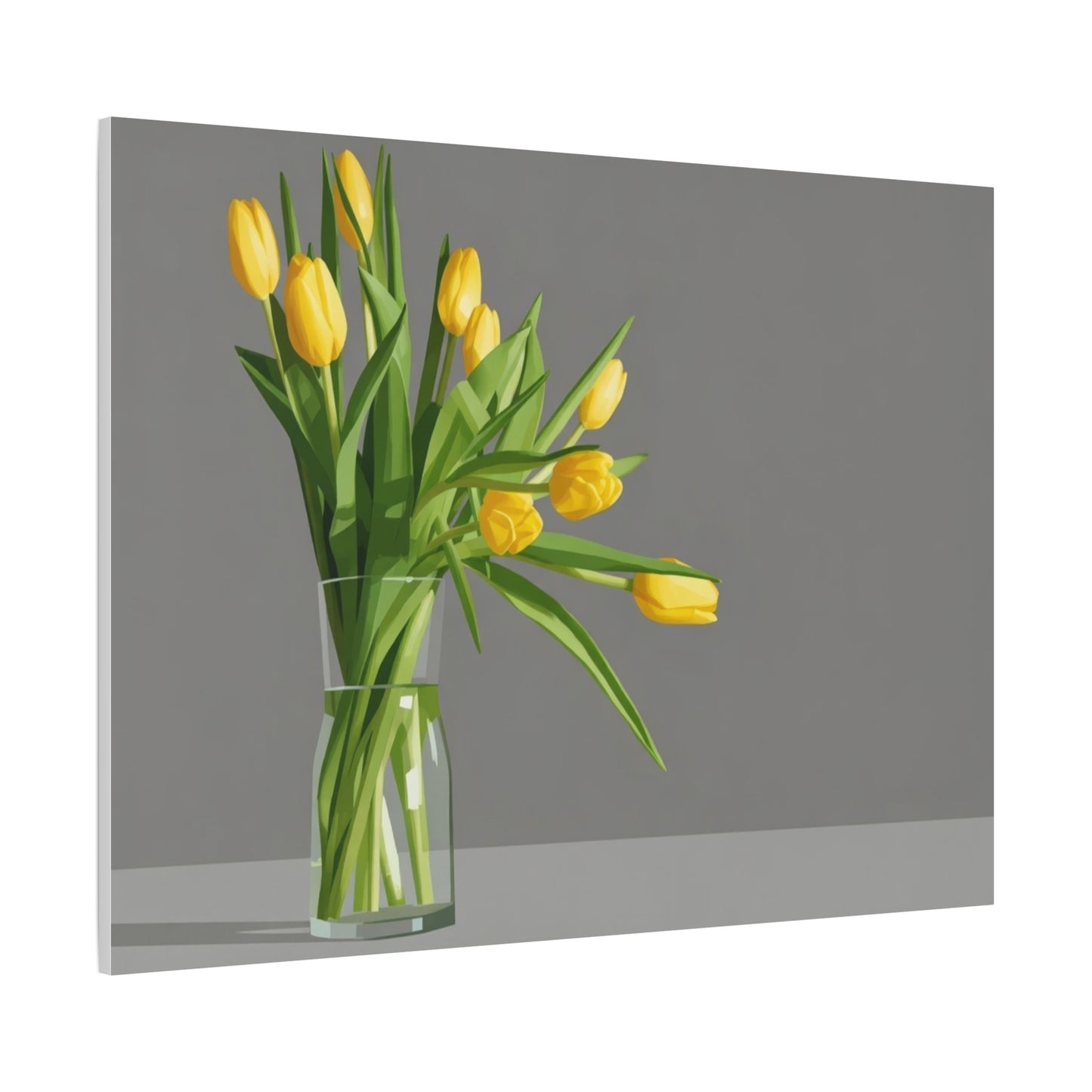 Yellow Tulips in Glass Vase — Matte Stretched Canvas Wall Art