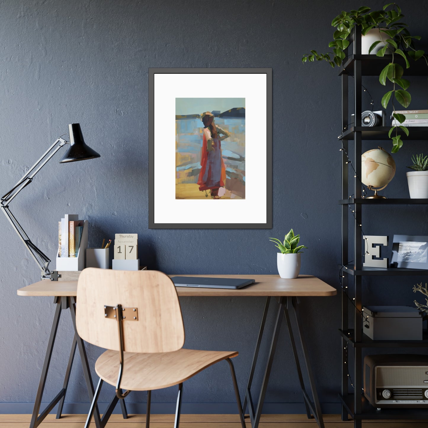 Framed Art Print — Woman at the Shore Impressionist Poster