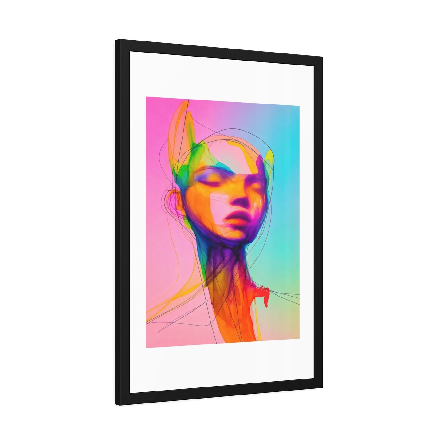Framed Poster — Vibrant Neon Abstract Portrait Art Print