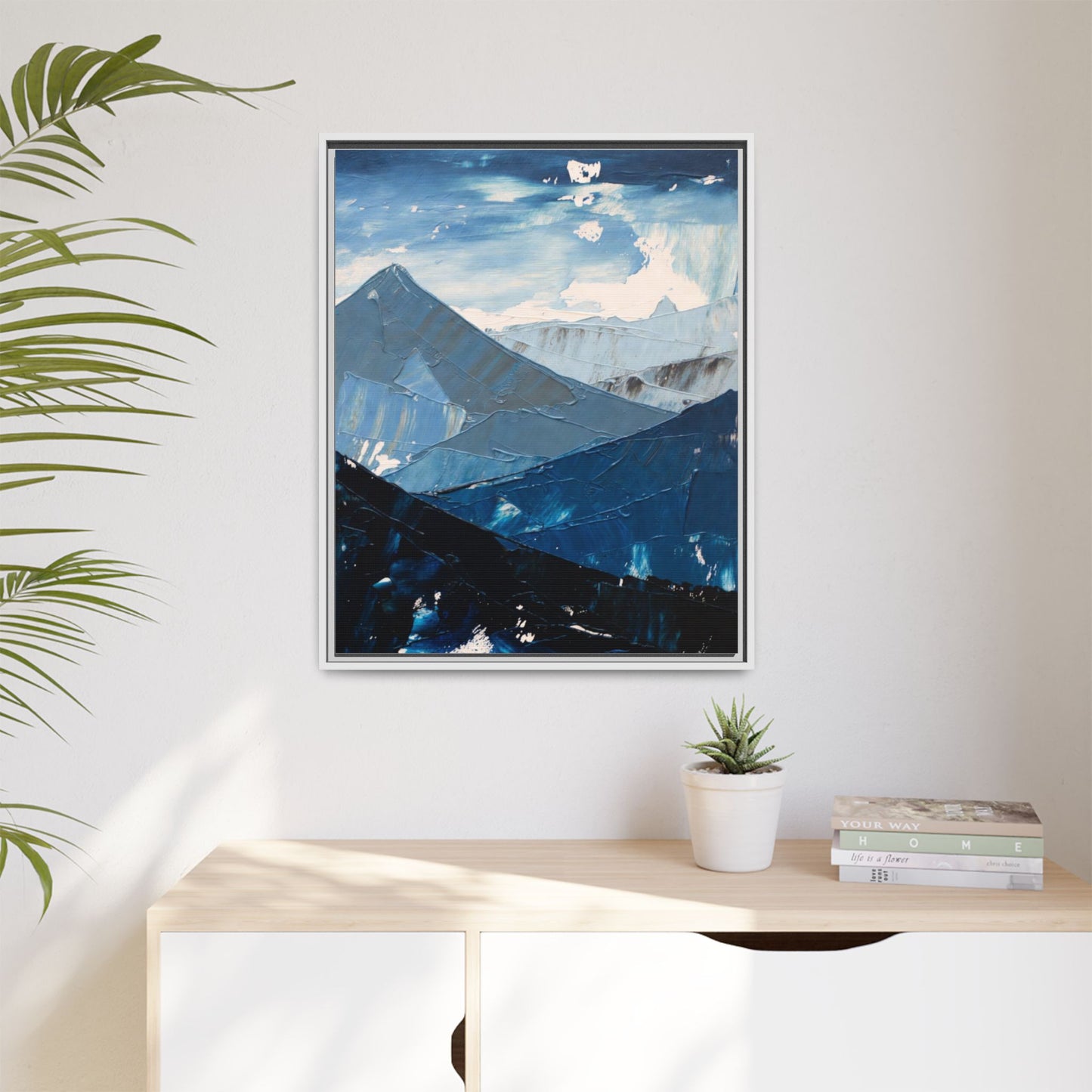 Blue Mountain Landscape Matte Canvas Framed | Abstract Mountain Wall Art