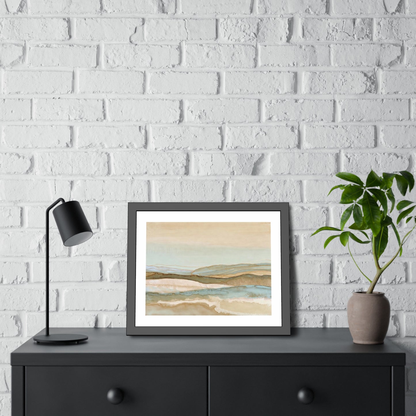 Framed Abstract Landscape Poster — Coastal Watercolor Wall Art