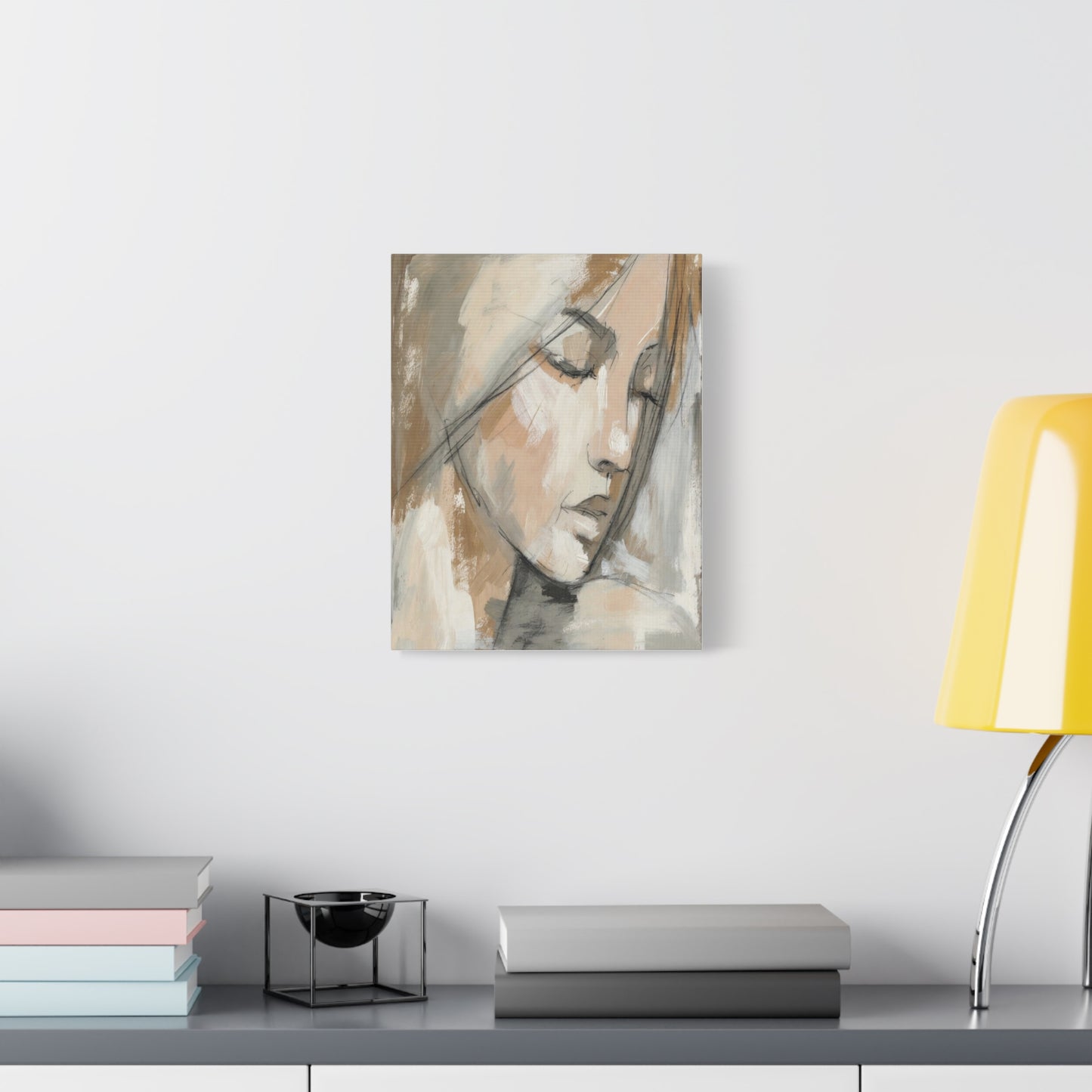 Serene Woman Portrait Matte Canvas Wall Art — Neutral Abstract Face Painting