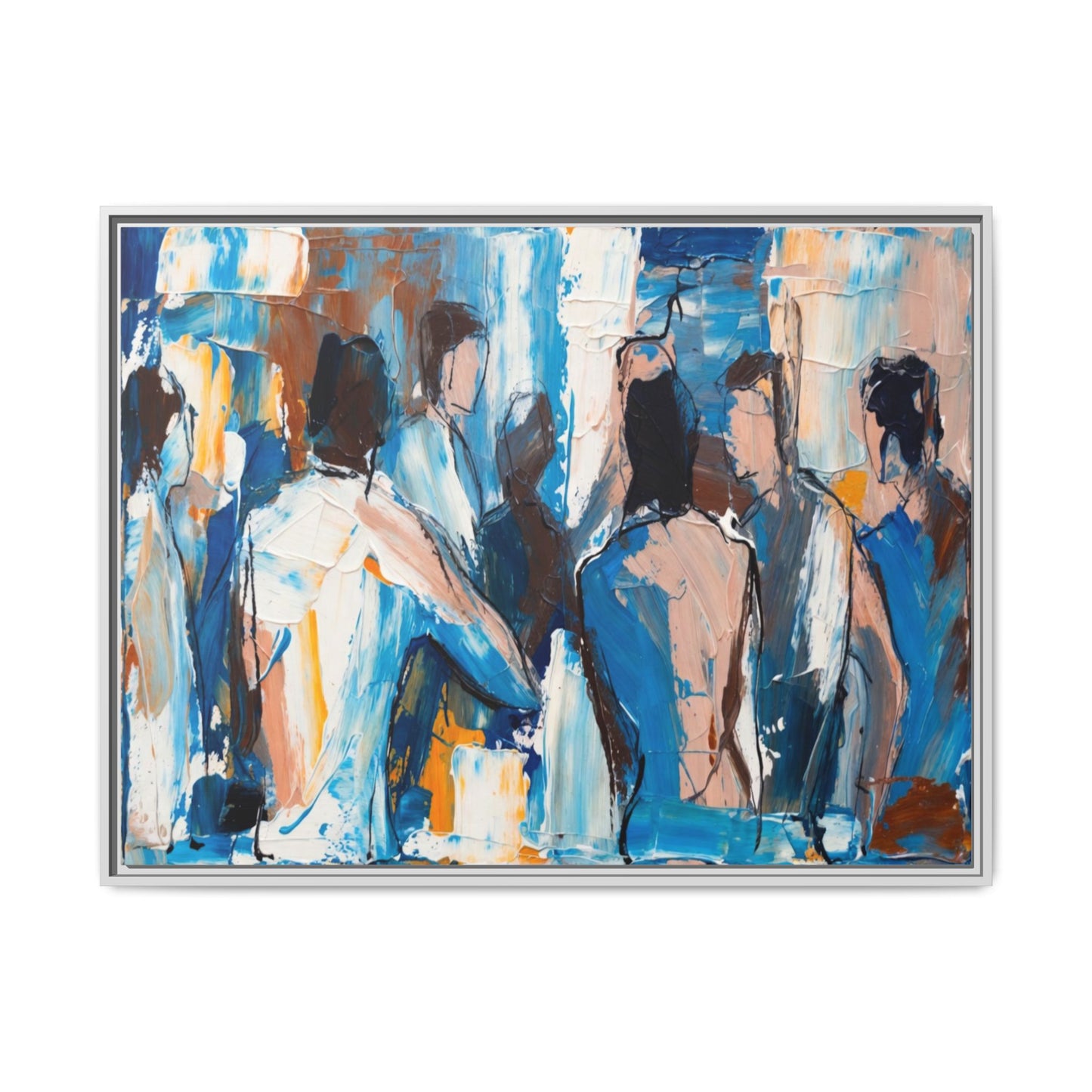 Abstract Coastal Figures Matte Canvas Framed Wall Art