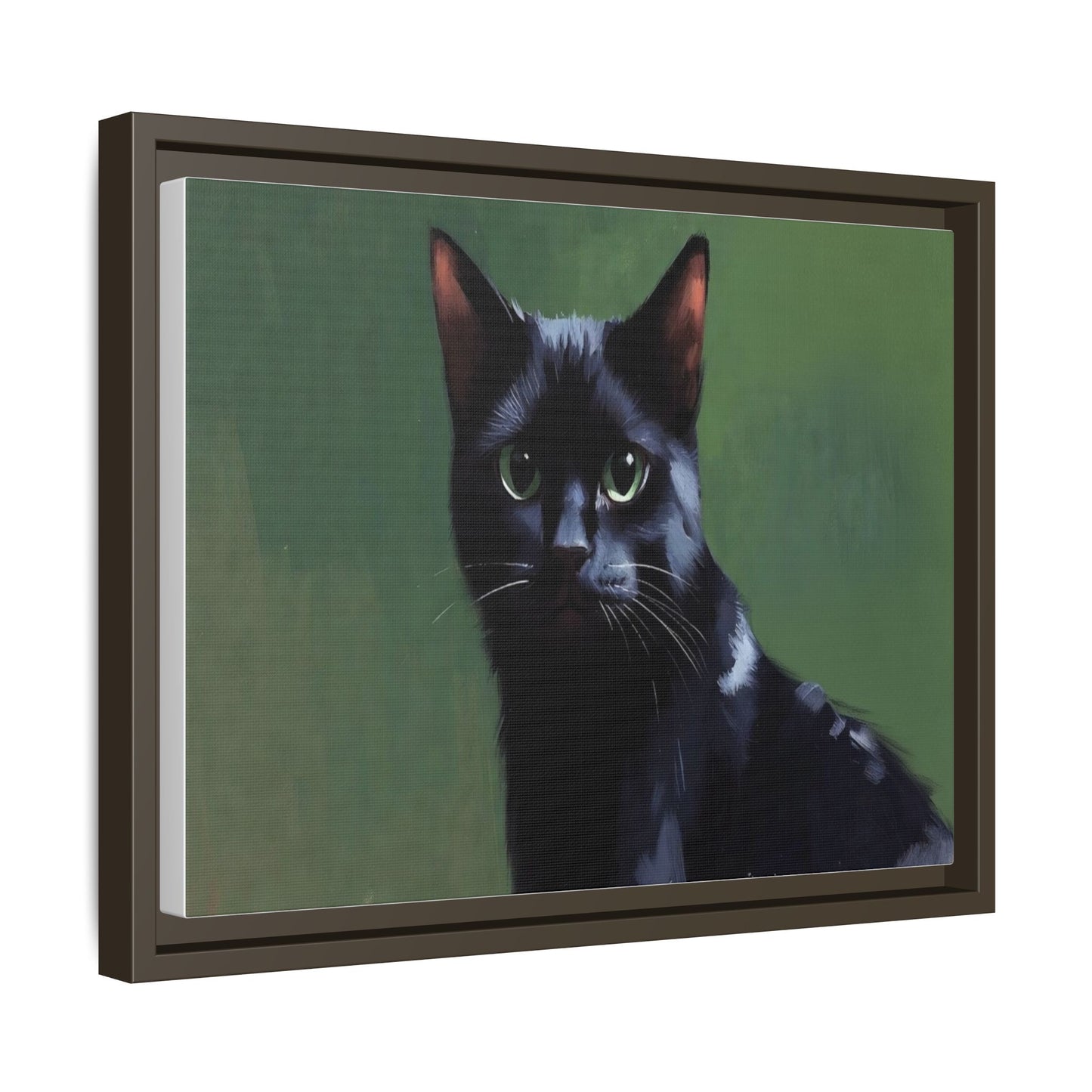 Framed Black Cat Portrait Canvas — Matte Multi-Color Wall Art