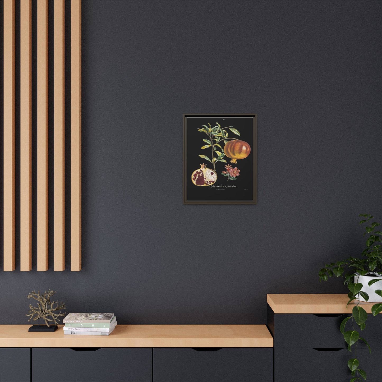 Pomegranate Botanical Framed Canvas Print — Vintage Fruit Wall Art