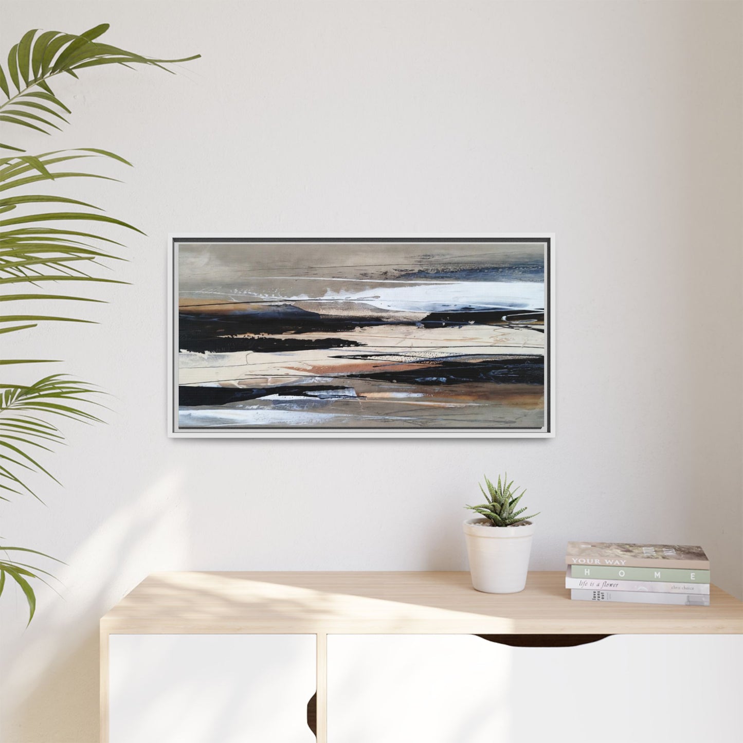 Abstract Seascape Matte Canvas Framed Wall Art — Neutral Coastal Landscape