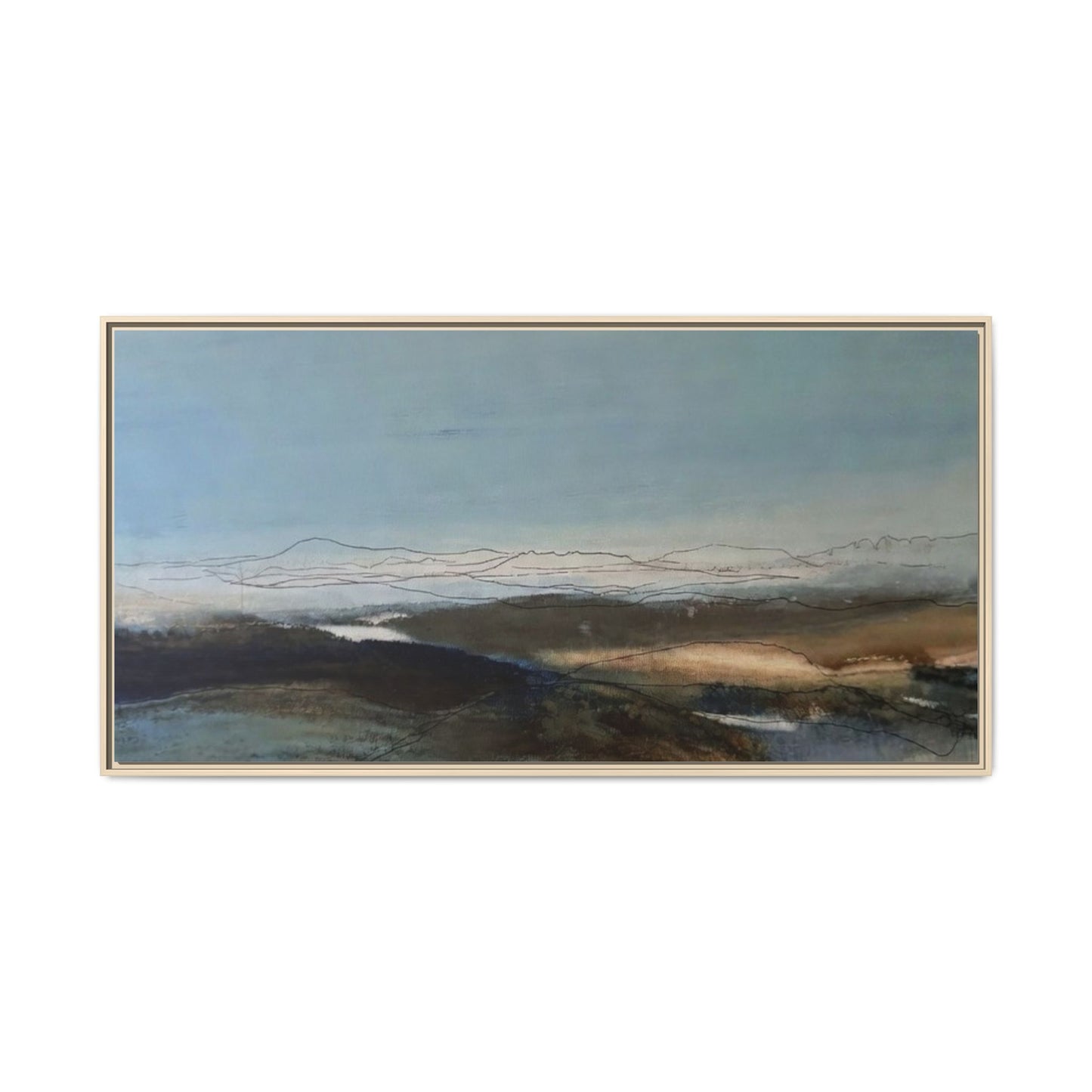 Framed Matte Canvas Wall Art — Serene Abstract Blue Landscape