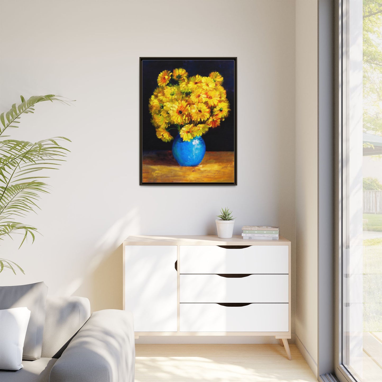Yellow Daisy Bouquet Matte Canvas Framed Wall Art