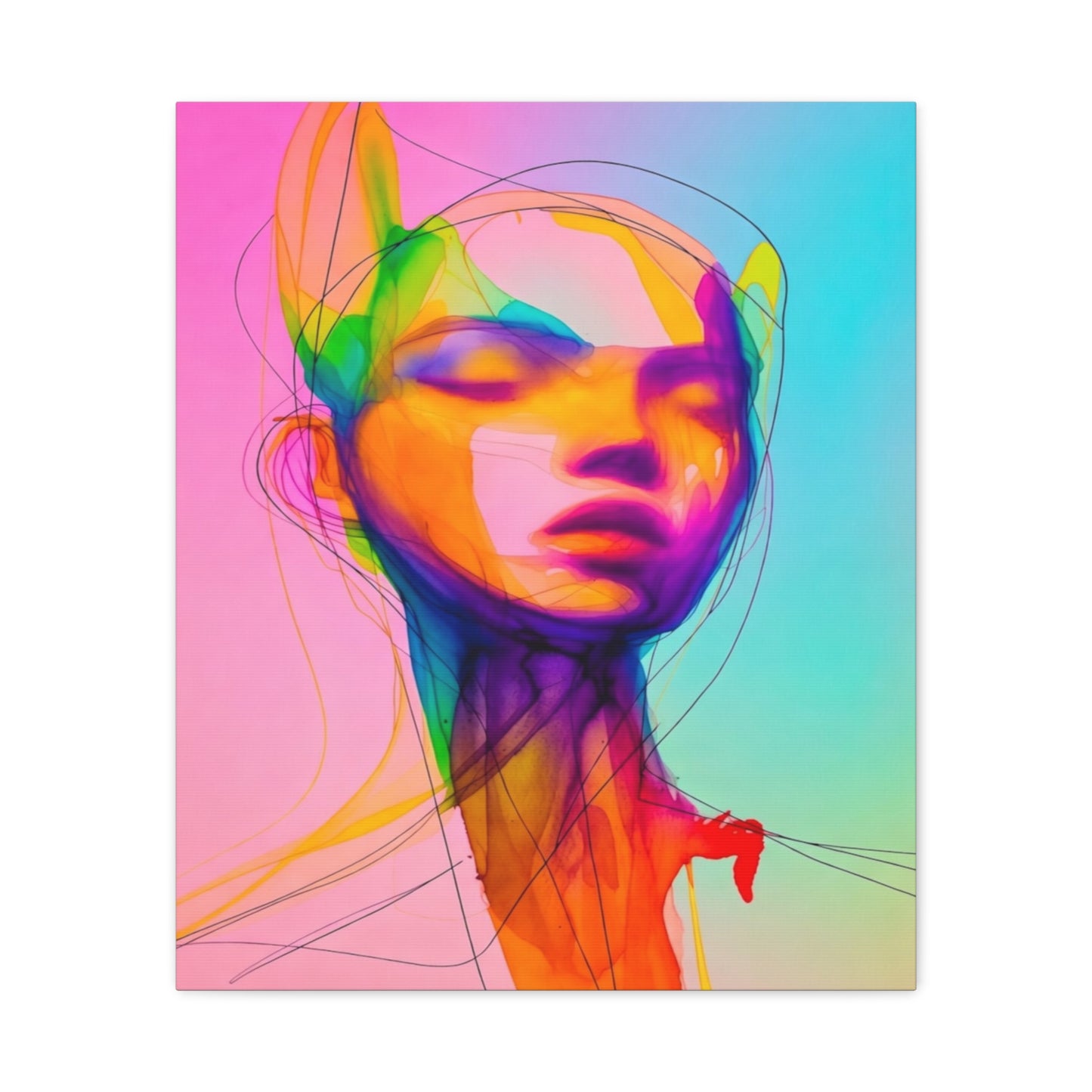 Abstract Neon Portrait Matte Canvas Wall Art