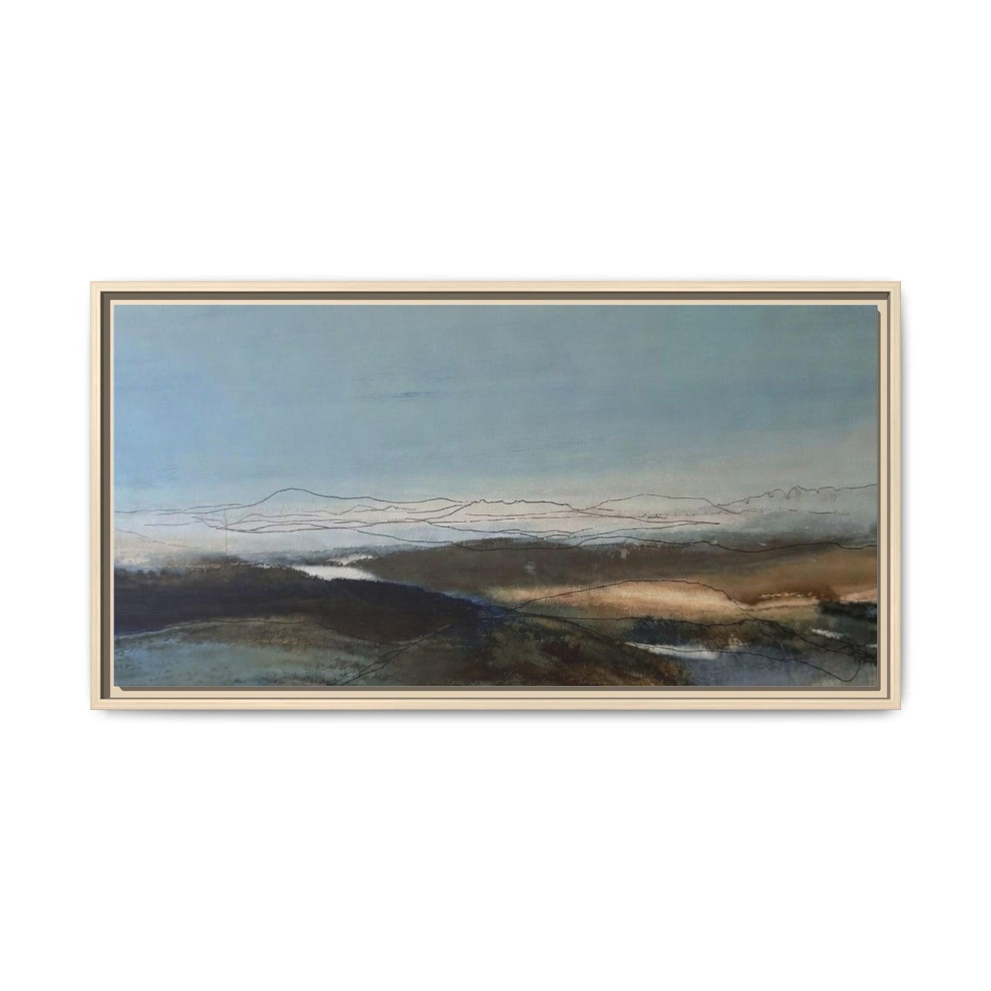 Framed Matte Canvas Wall Art — Serene Abstract Blue Landscape