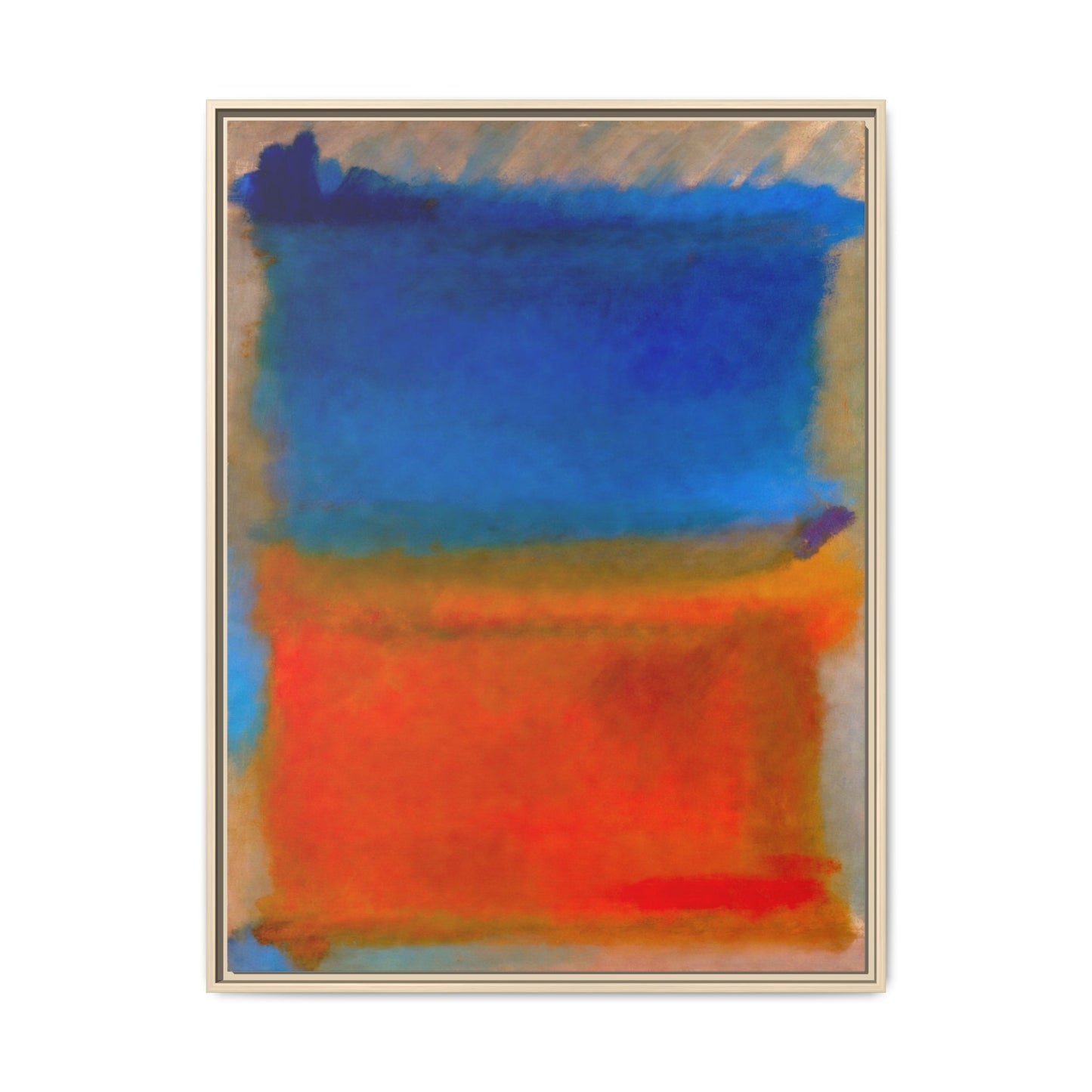 Abstract Color Block Matte Canvas Framed Wall Art — Blue & Orange Modern Painting