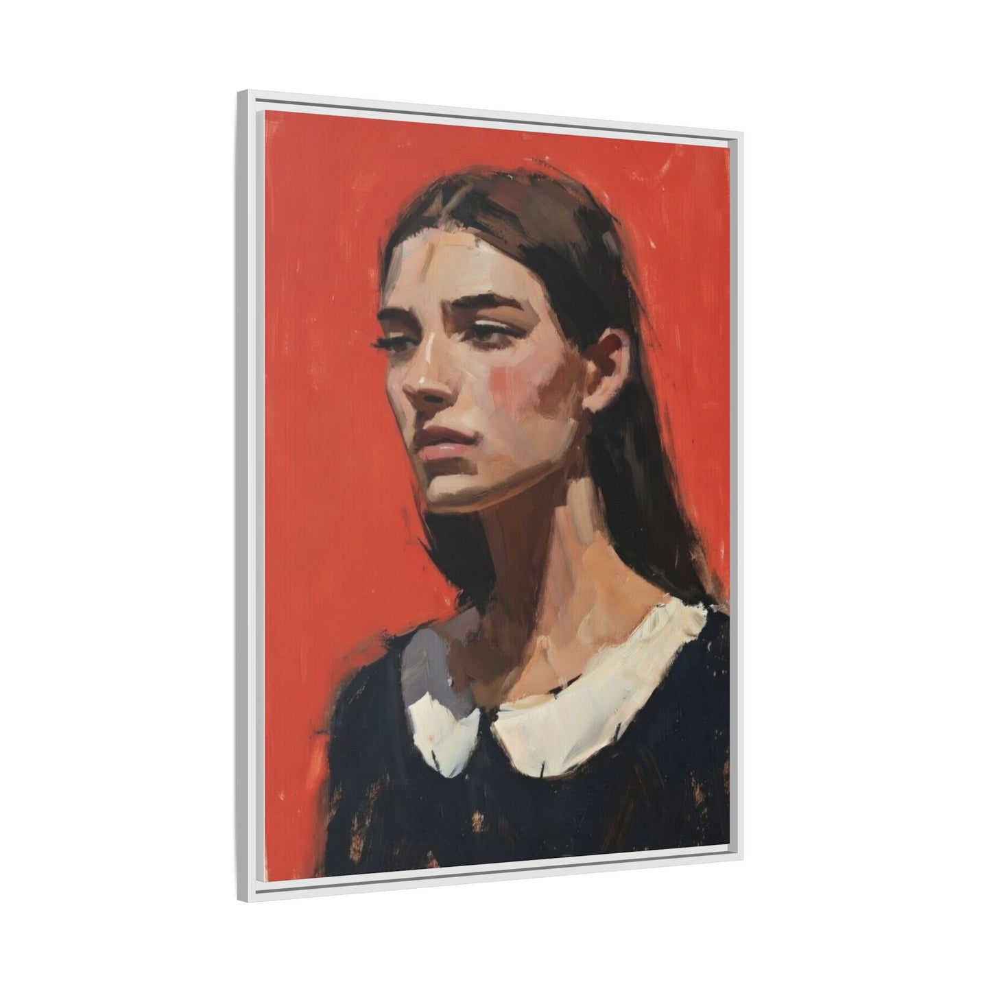 Framed Matte Canvas Portrait Print — Moody Red Figurative Art