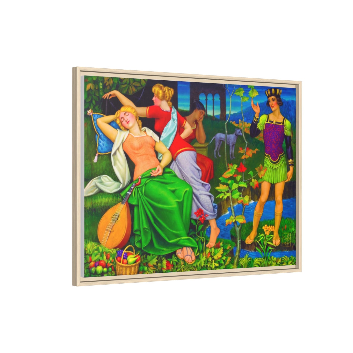 Framed Matte Canvas Art — Colorful Mythic Garden Scene