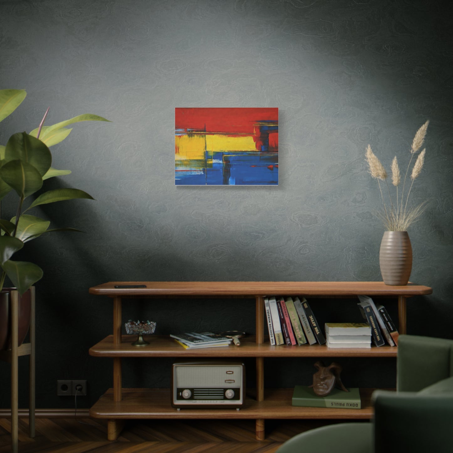 Abstract Color Block Matte Canvas Wall Art — Red, Yellow & Blue Stretched Canvas