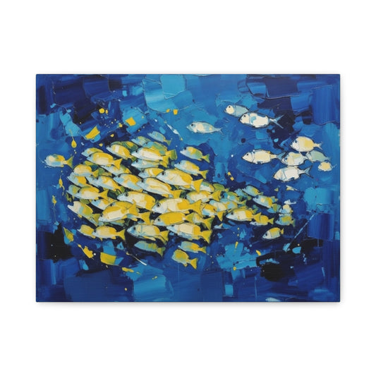 Canvas Wall Art - Blue School of Fish Matte Stretched Canvas