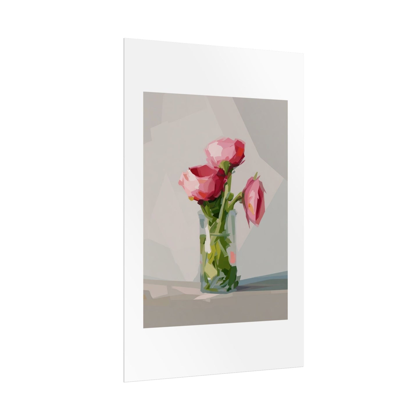 Floral Still Life Poster — Pink Roses in Vase Rolled Art Print