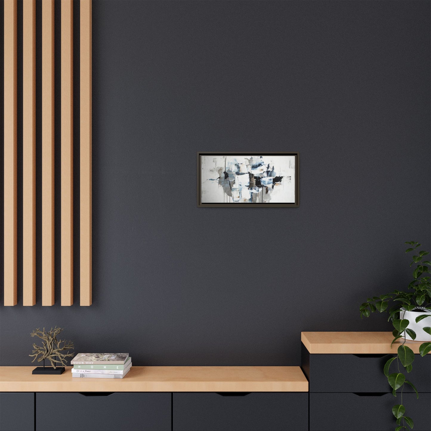 Framed Abstract Canvas Art — Blue Neutral Modern Wall Print