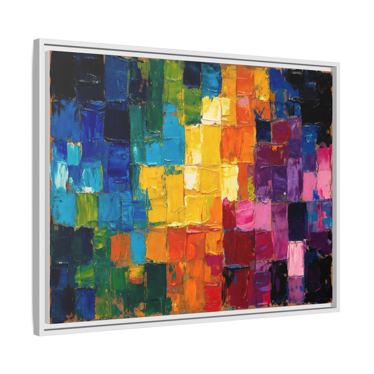 Abstract Rainbow Mosaic Framed Canvas Print — Colorful Modern Wall Art