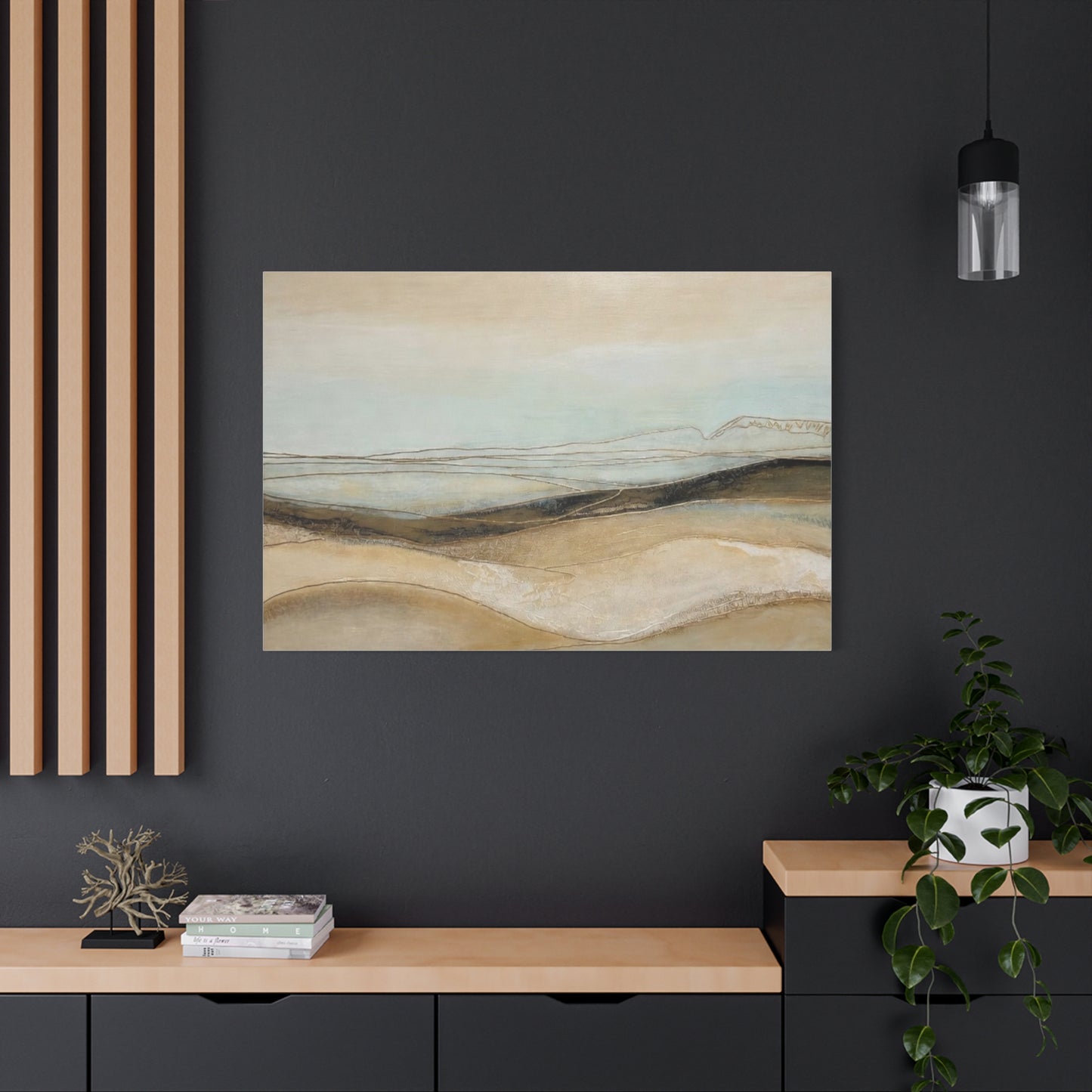Abstract Coastal Landscape Matte Canvas Wall Art — Neutral Beach Waves Stretched Canvas