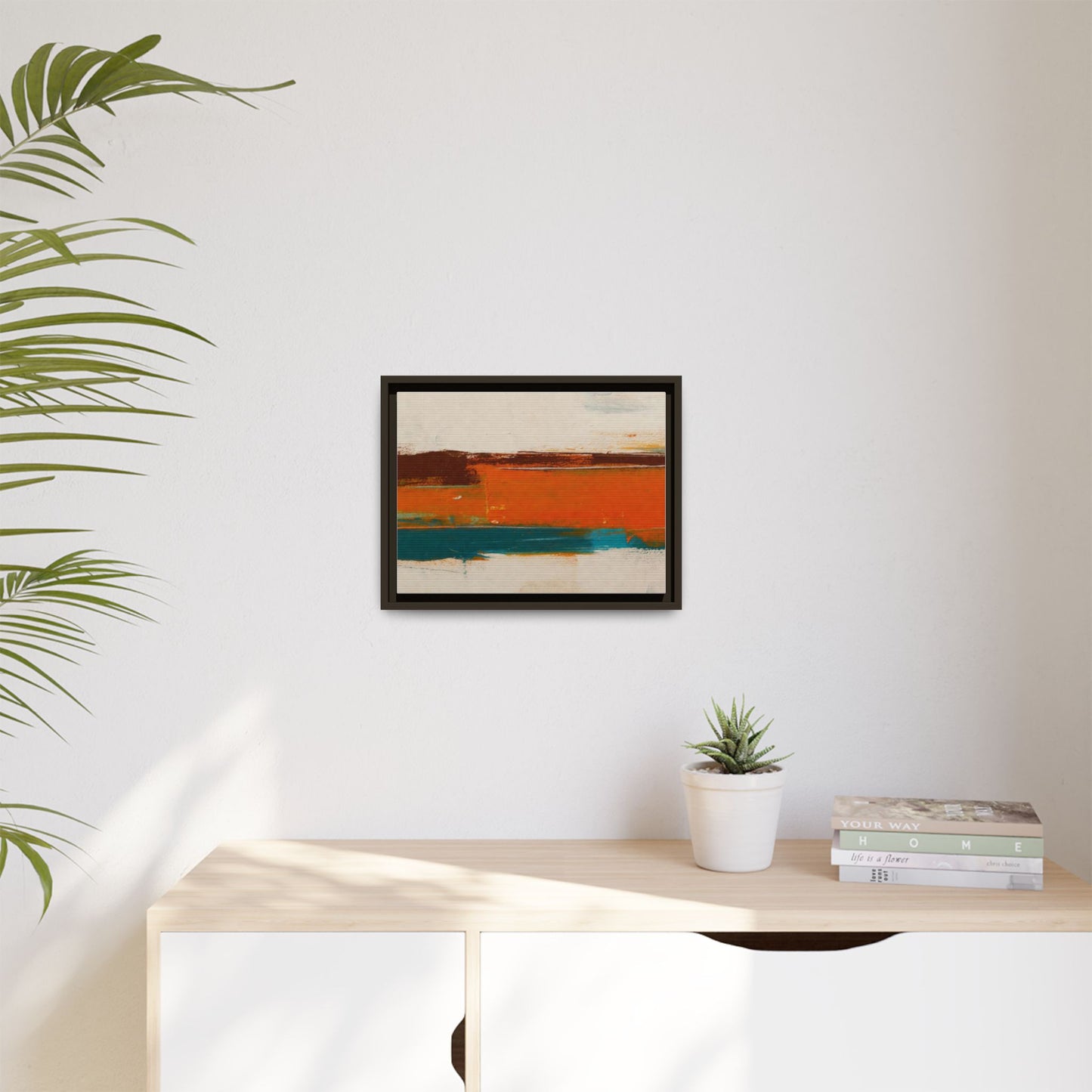 Abstract Horizon Matte Canvas Framed Print — Modern Orange Teal Wall Art