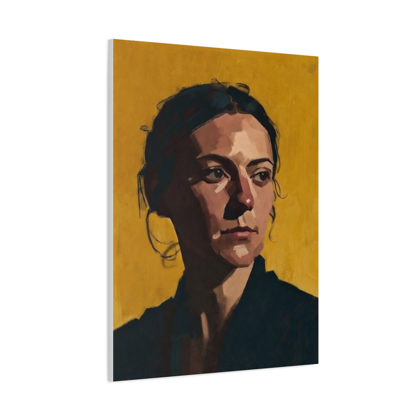 Portrait Painting Canvas Print — Moody Golden Female Portrait on Matte Stretched Canvas