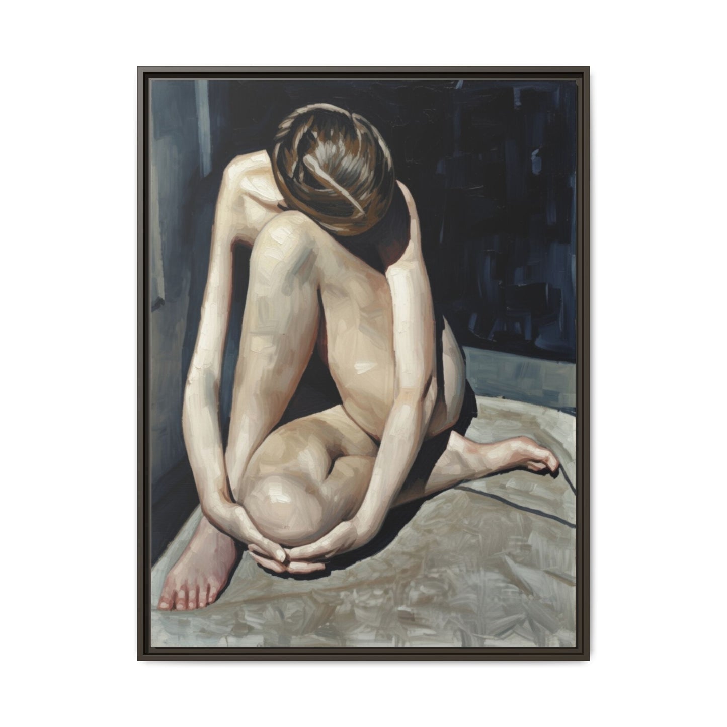 Framed Matte Canvas Print Contemplative Nude Figure Art