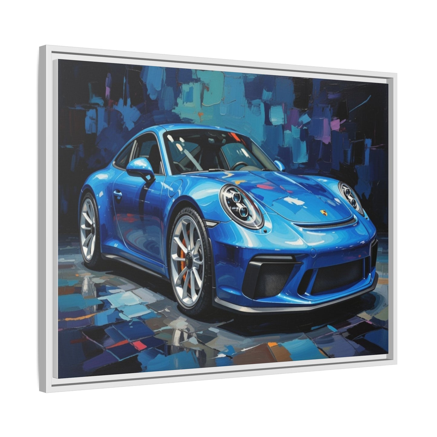 Blue Sports Car Matte Canvas Framed Print — Modern Automotive Wall Art