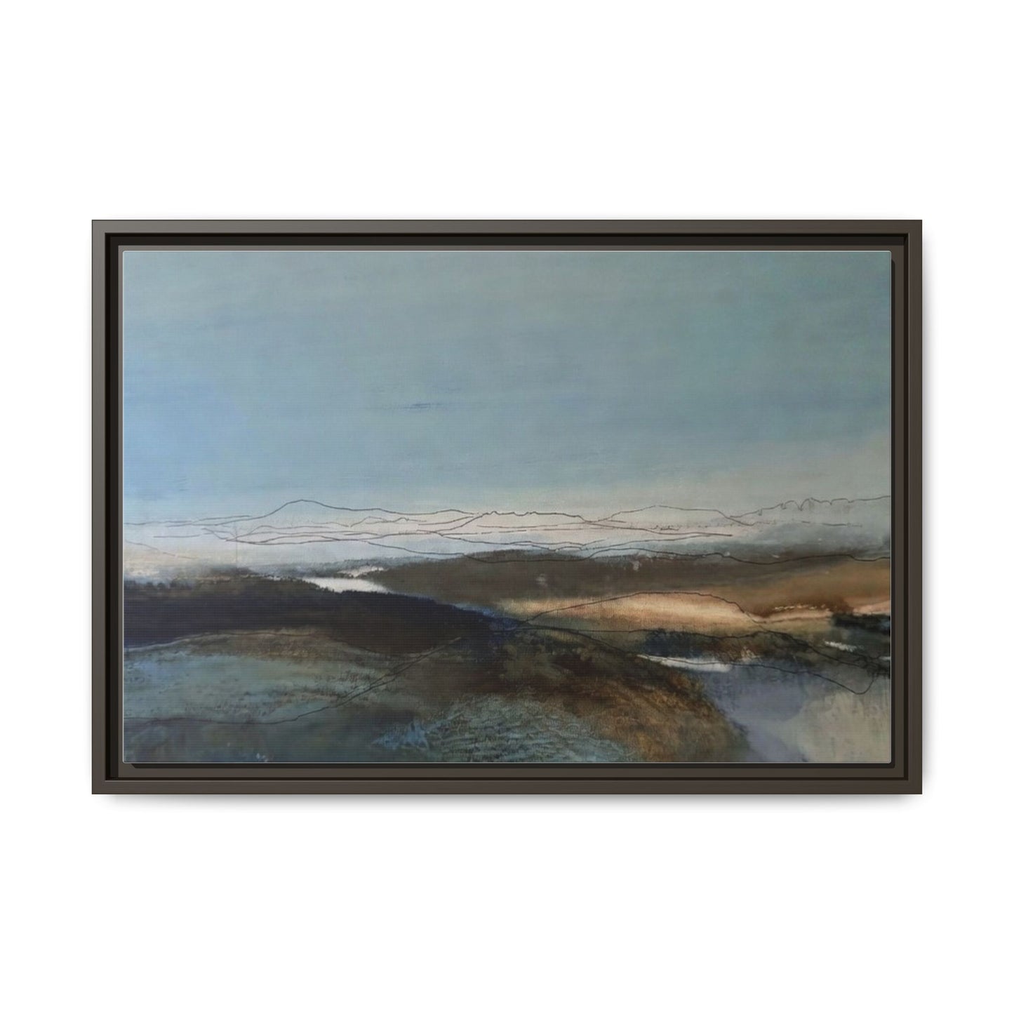 Framed Matte Canvas Wall Art — Serene Abstract Blue Landscape