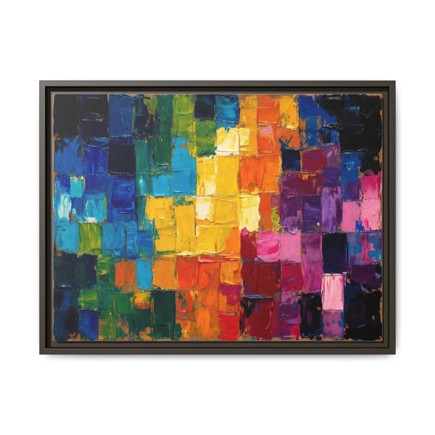 Abstract Rainbow Mosaic Framed Canvas Print — Colorful Modern Wall Art