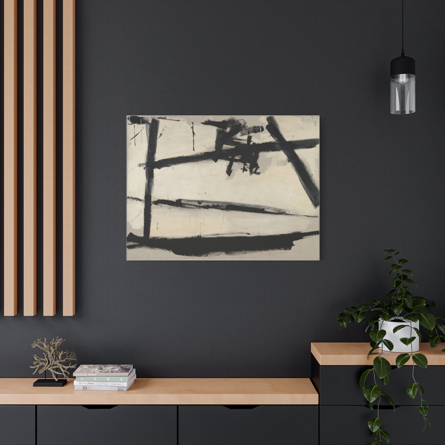 Painting Number 2 by Franz Kline Abstract Black and White Stretched Canvas Art – Matte Wall Decor